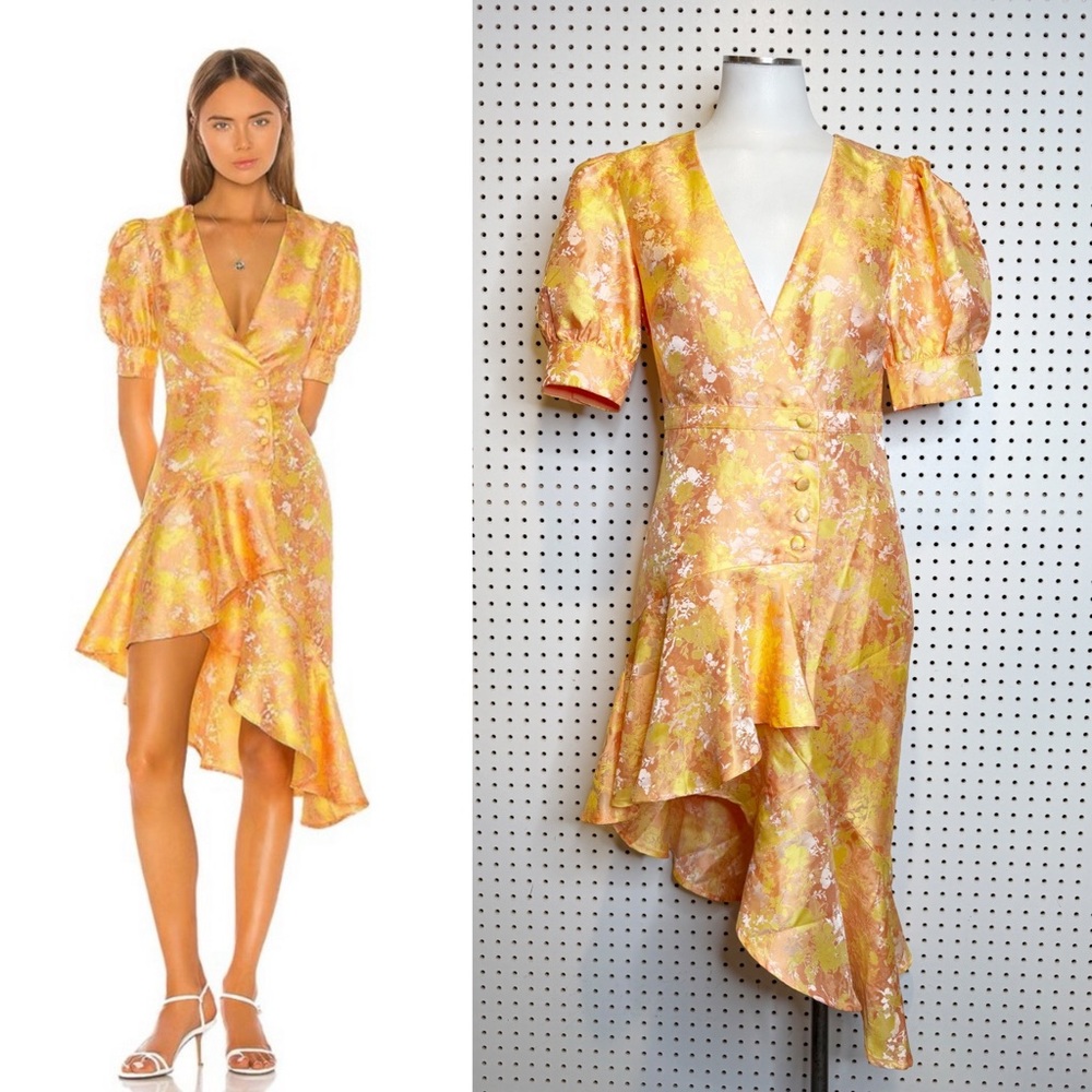 REVOLVE - Song of Style | Mariel Midi Dress in Sunsetâ Pink Sz. M